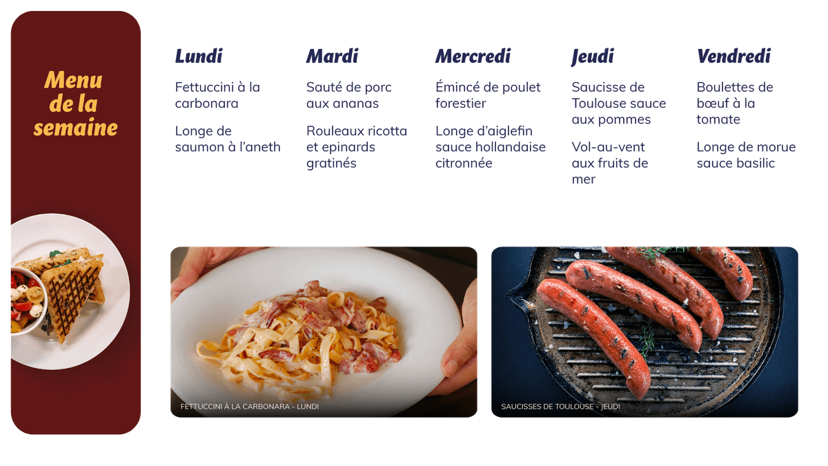 Menu de la semaine du 9 au 13 mars